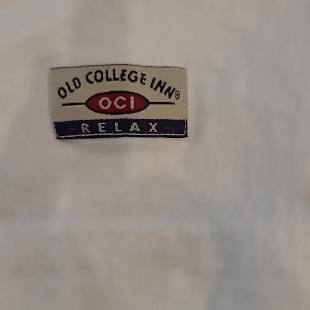 OCI Relaxed White Cotton Shirt with Blue and Yellow on arms
